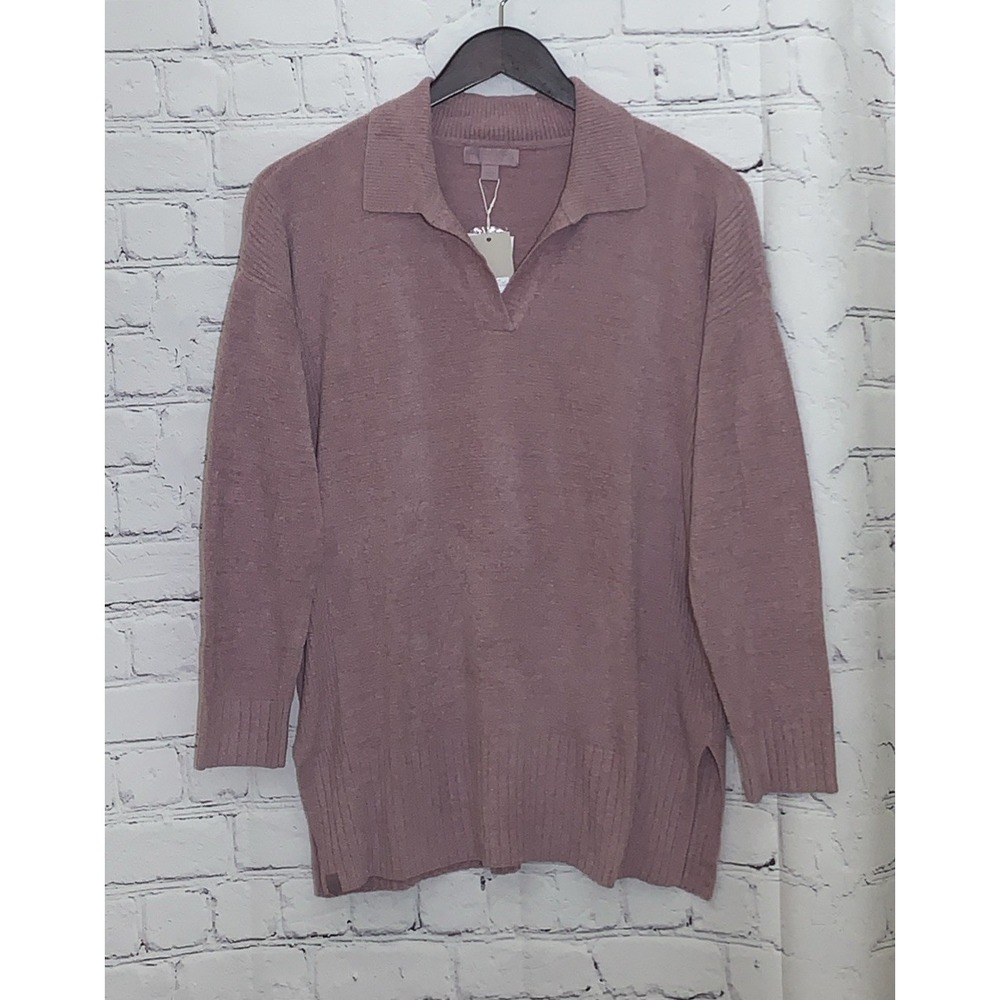 Barefoot Dreams CozyChic Ultra Lite Sweater Large Orchid Collared Pullover Tunic